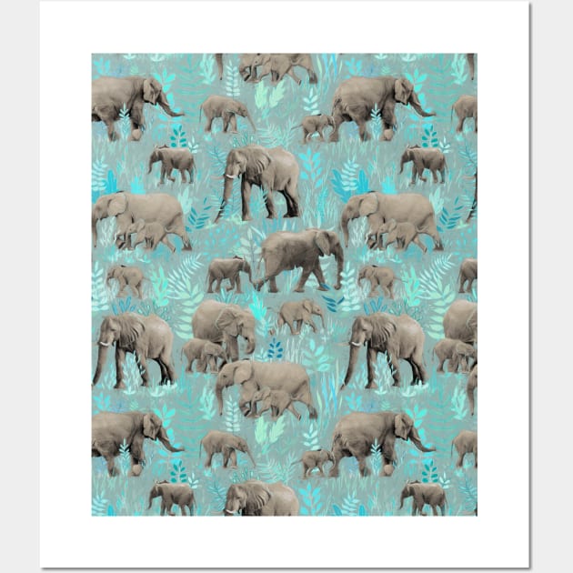 Sweet Elephants in Soft Teal Wall Art by micklyn